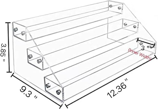 PMMASTO Widen Tiered Spice Rack, Seasoning Organizer, Clear Acrylic Vertical Shelves Can Organizer for Countertop, Cabinet, Pantry, Kitchen Organization and Storage - 3 Tier