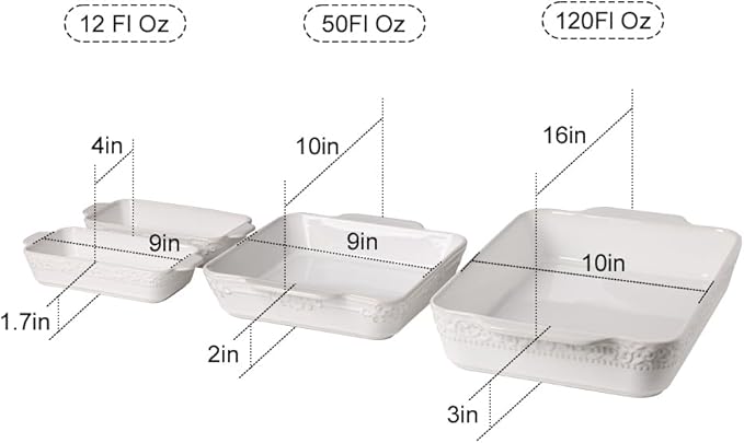 Sweejar Ceramic Bakeware Set of 4, Casserole Dishes for Oven, Rectangular Baking Dish with Handles, Lasagna Pans Deep for Cooking, Gratin, Roasting, Banquet and Daily Use (Beige)