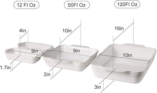 Sweejar Ceramic Bakeware Set of 4, Casserole Dishes for Oven, Rectangular Baking Dish with Handles, Lasagna Pans Deep for Cooking, Gratin, Roasting, Banquet and Daily Use (Beige)