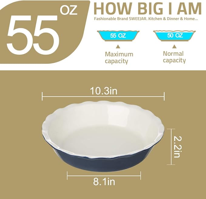 Sweejar Ceramic Pie Pan, 10 Inch Round Baking Dish, Non-Stick with Soft Wave Edge for Apple, Pumpkin, Pot Pies (Gradient Gray)