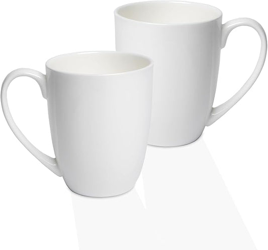 Plain White Fine Bone China Blank Coffee Mugs Set of 2, 11 Oz Tea Cups with Large Handle, Lightweight Ceramic Coffee Mugs, Aesthetic Coffee Cups