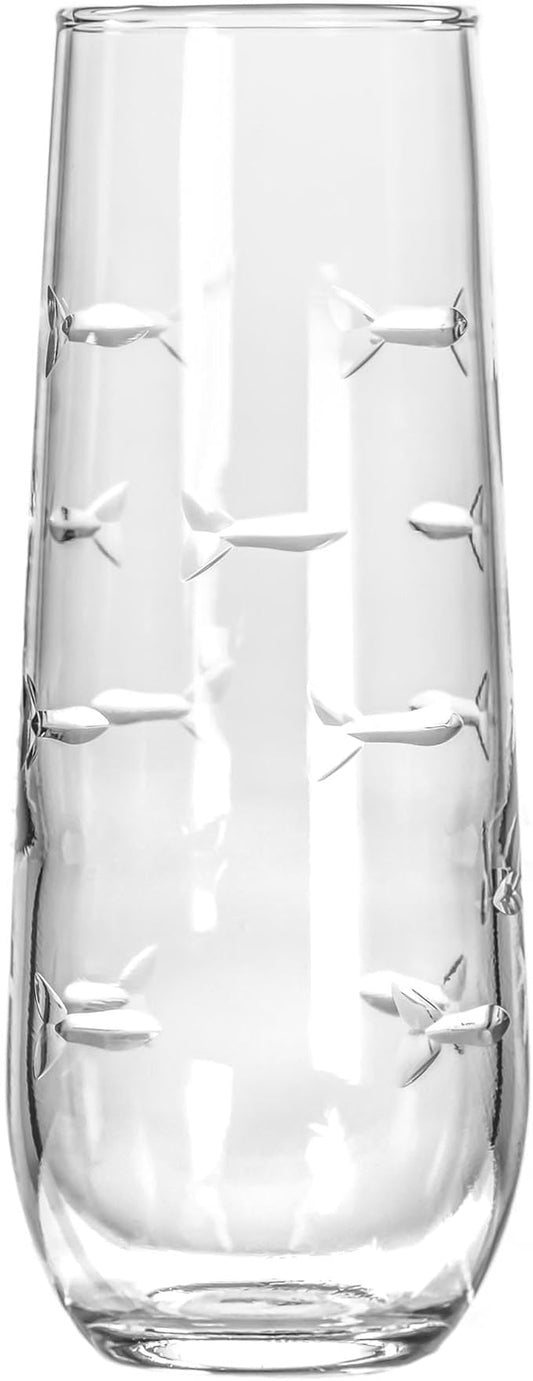 Rolf Glass School of Fish 8.5oz Stemless Champagne Flute Glasses | Toasting Flute Glasses | Lead-Free Glass | Etched Flute Glasses | Proudly Made in the USA (Set of 2)