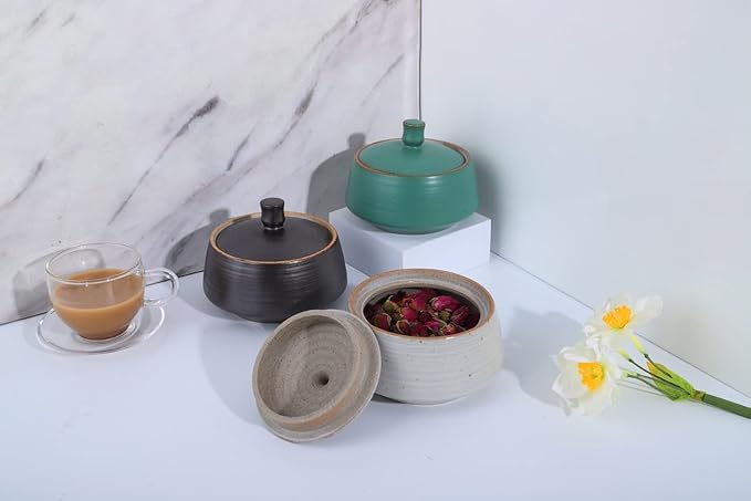 Retro Kitchen Ceramic Canister, 13.53 FL OZ (400 ML) Vintage Food Storage Jar for Tea, Coffee Beans, Herb, Candy, Spices, Nuts (White)