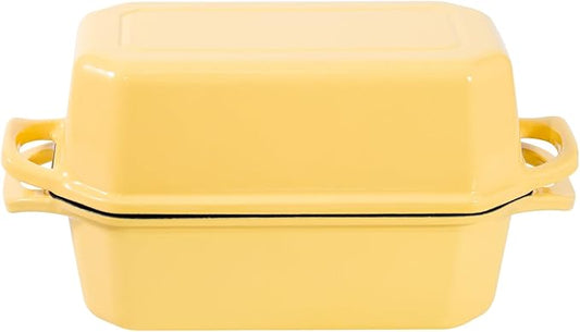 Bread Pan Cast Iron Loaf Pan with Lid Bread Loaf Pan 9x5 Inch Loaf Pan Enameled Cast Iron Sourdough Loaf Pan, Yellow