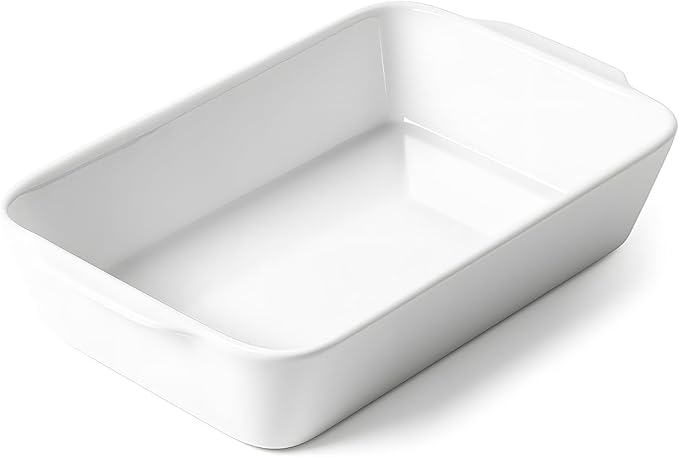 1.2 QT White Casserole Dish,Small Ceramic Baking Dish, Lasagna Pan for Oven, Bakeware for Baking, Kitchen Decor, Microwave Oven Safe, Dinner Party(5.9" x 10.2")
