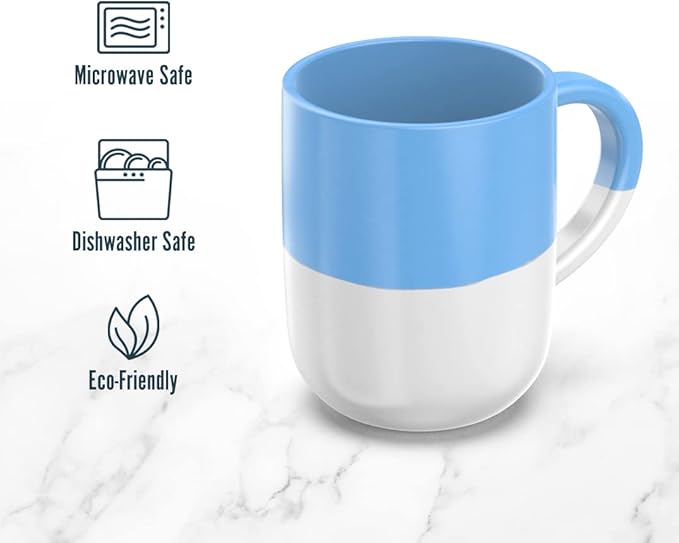 Set of 6 Large 16 Ounce Ceramic Coffee Mugs (White and Blue)