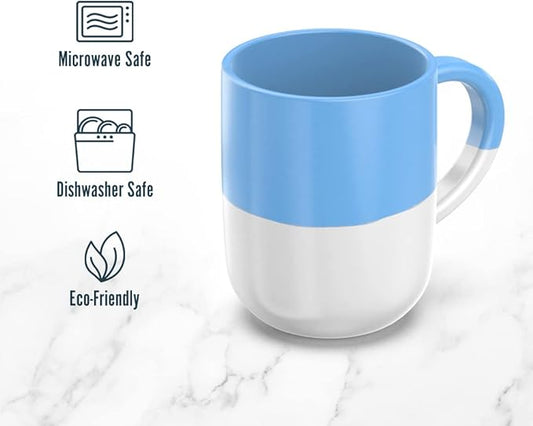 Set of 6 Large 16 Ounce Ceramic Coffee Mugs (White and Blue)