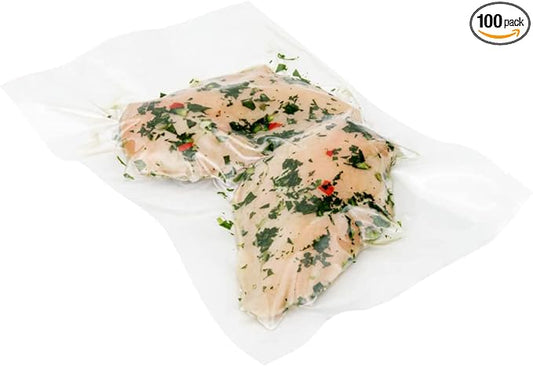 Restaurantware Fresh Hero 12 x 8 Inch Vacuum Sealer Bags 100 Food Storage Bags - 3 mil Thick Microwavable Clear Plastic Sous Vide Bags Freezable For Storing Food Or Sous Vide Cooking