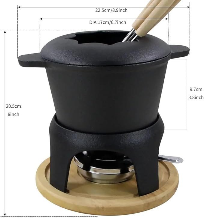 Traditional Fondue Set Matte black enameled cast iron fondue for Taditional swiss fondue 12 pcs fondue pot. for Meat, Chocolate & Cheese, Cast Iron Chocolate Fondue Pot 6 Pers Iron cast iron pot