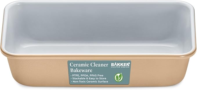 BAKKENMASTER Premium Loaf Pan 1 lb – Aluminum, Ceramic Non-stick Coating, PTFE & PFOA Free, Even Heat, Non-toxic, 4.7" x 9", Perfect for Pound Cakes, Breads, & More - Brown
