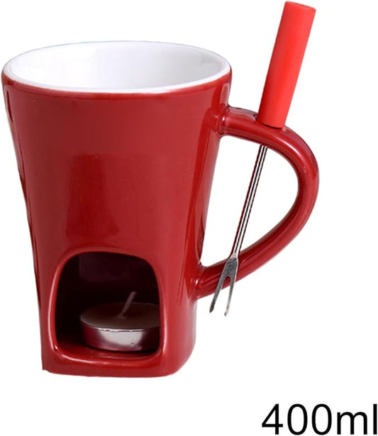 Personal Chocolate Fondue Set Of 3, Chocolate Melting Cup Tea Light With Fork, Ceramic Sweet Melted Fondue Mug For Butter Cheese Dessert Candy Chocolates, Meltie Cup For Cooks Kids Adults