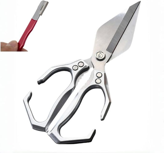 Meat Scissors, Stainless Steel Kitchen Shears Heavy Duty, Multifunctional Heavy-Duty Kitchen Shears - Professional Cutting Tool for Poultry,Seafood,Bones, Herbs and Food Preparation (Silver)
