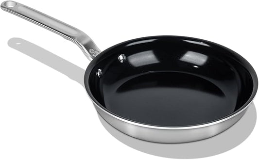 8 Inch Ceramic Non Stick Frying Pans - 5 Ply Stainless Clad Nonstick Skillet, Professional Cookware for Induction, All Stoves and Oven
