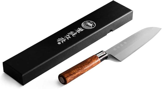 Traditional Japanese Professional Santoku Kitchen Chef Knife – Premium 7-inch High Carbon Stainless Steel Ultra Sharp Knife with High Corrosive Resistance in a Double Bevel Edge, Best Home Kitchen