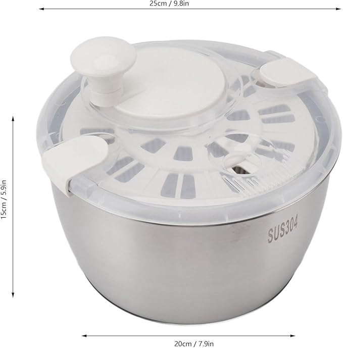Salad Spinner, Stainless Steel Multifunctional Large Capacity Lettuce Vegetable Fruit Dryer Drain Basket for Home Restaurant