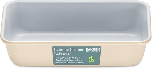 BAKKENMASTER Premium Loaf Pan 1 lb – Aluminum, Ceramic Non-stick Coating, PTFE & PFOA Free, Even Heat, Non-toxic, 4.7" x 9", Perfect for Pound Cakes, Breads, & More - Cream
