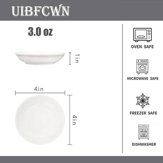 UIBFCWN 3 Oz Ceramic Dipping Bowls, Soy Sauce Dishes Set of 10, Dipping Sauce Cups/Bowls/Dishes for Kitchen, Mini Appetizer Plates for Condiment Sushi Ketchup BBQ Party, 4 Inch