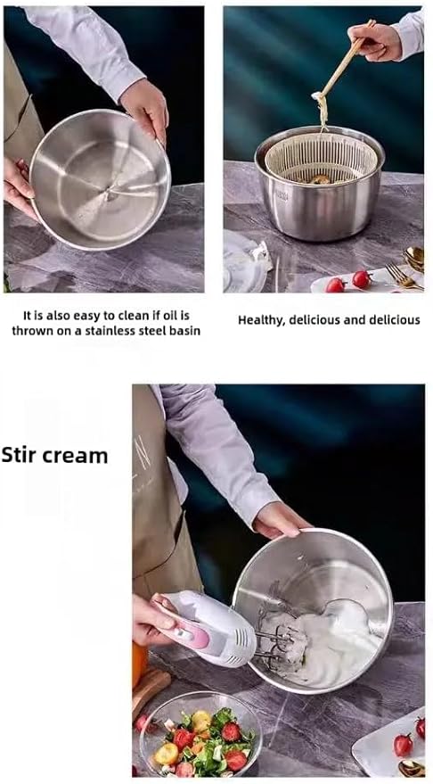6L Stainless Steel Salad Spinner, Salad Spinner Large,Lettuce Spinner, Quick Spin for Drying Vegetables, Vegetable Dryer, Fruit Washer, Pasta & Fries Produce Strainer A Must-Have for Your Kitchen