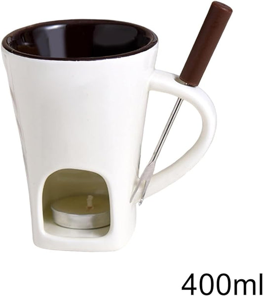 Fondue Mug Chocolate Melting Cup Cookware Candy Hot Pot, Personal Melted Chocolate Fondue Set Of 3, Ceramic Meltie Cup With Fork & Candle, Sweet Mugs For Cooks Kids Adults