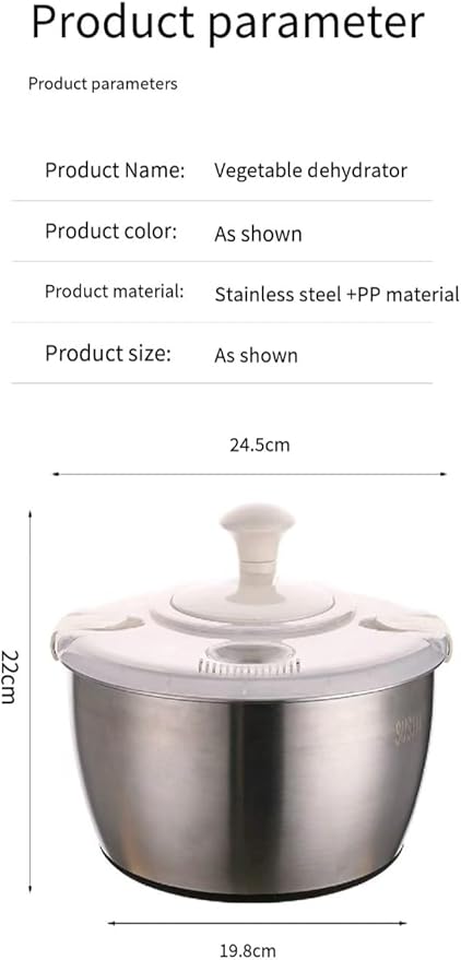 6L Stainless Steel Salad Spinner, Salad Spinner Large,Lettuce Spinner, Quick Spin for Drying Vegetables, Vegetable Dryer, Fruit Washer, Pasta & Fries Produce Strainer A Must-Have for Your Kitchen