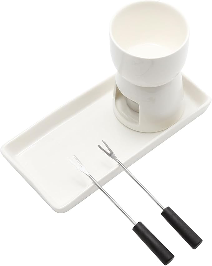 Butter Heater Ceramic Butter Warmer Set Melt Hot Pot Bowl, Italian Style for Cheese Chocolate Butter Caramel, White Ceramics Chocolate Melting Oven