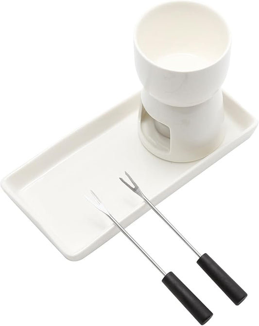 Butter Heater Ceramic Butter Warmer Set Melt Hot Pot Bowl, Italian Style for Cheese Chocolate Butter Caramel, White Ceramics Chocolate Melting Oven