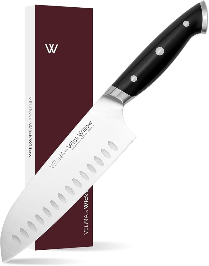 7β Santoku Knife β Razor Sharp German Steel DIN1.4116 β Japanese-Style Vegetable Knife for Chopping, Slicing & Mincing β Full Tang & Ergonomic Handle β Chefs kitchen Knife β Gift Box β Velina series