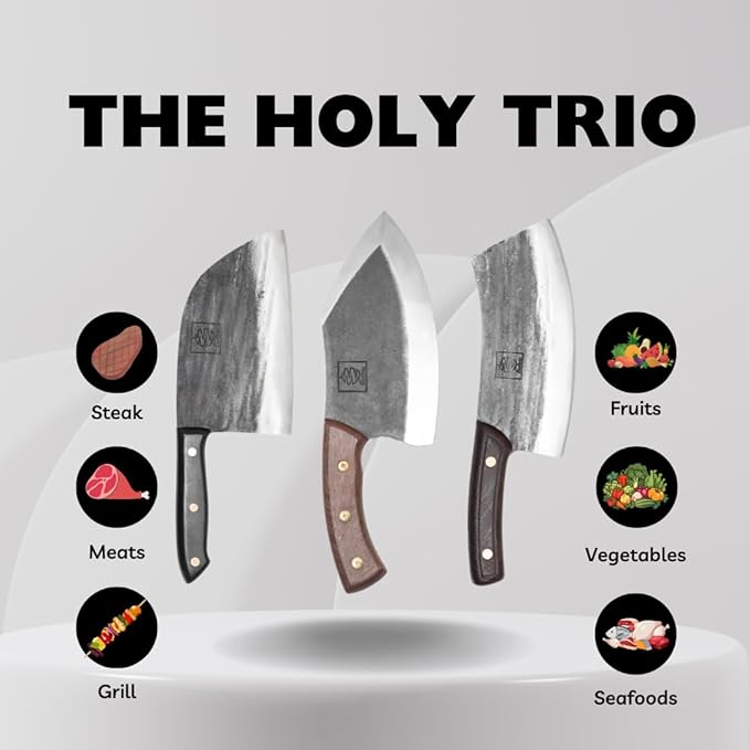 COOLINA The Holy Trio Premium 3-Piece Kitchen Knife Set | High Carbon Steel Blade, Ergonomic, Razor-Sharp Daily Kitchen Knives (Promaja, Lixy, Altomino)