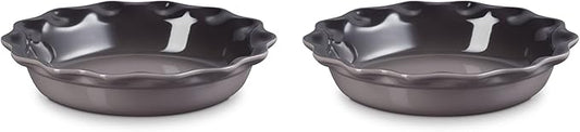 Le Creuset Stoneware Set of 2 Heritage Fluted Pie Dish, 9", Oyster