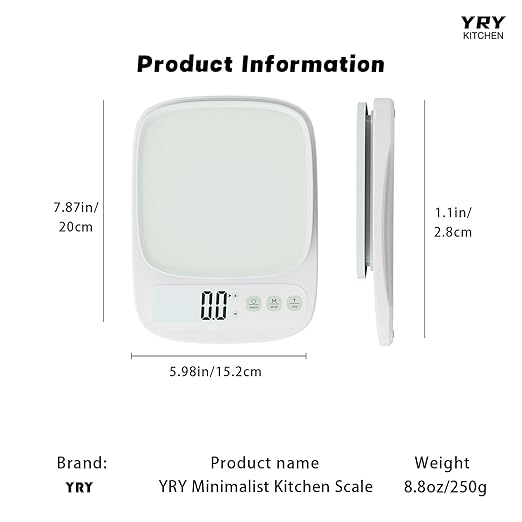 YRY Minimalist Precision Kitchen Scale - 22lbs (10kg) Capacity, 1g (0.035oz) Graduation, Large LCD Display, Tare Function, and ML Unit Green(10kg/1g)