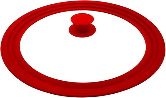 Universal Lid for Pot,Pan,Skillet Fits 6.5",7",8" Cookware Silicon lid Dishwasher Safe, Replacement Lid Vented Tempered Glass with Heat Resistant Silicone Rim By HR Huare Technology, Red,1 Pack