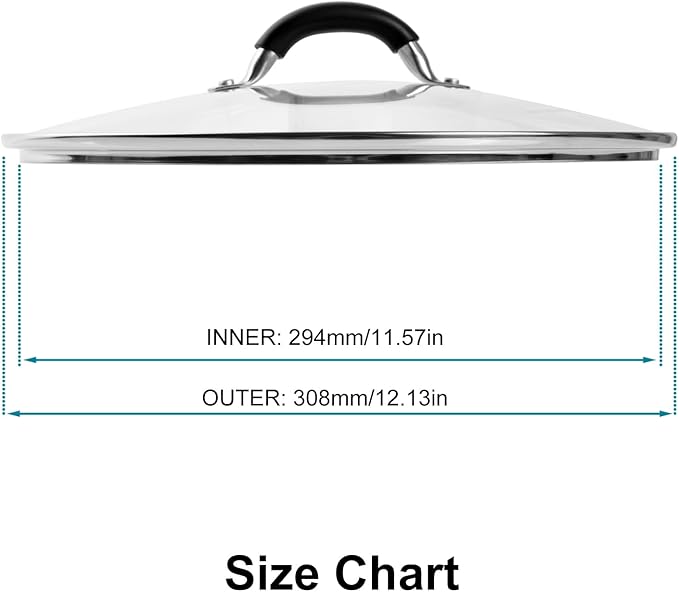 12 Inch Tempered Glass Lid for Lodge 12" Cast Iron Skillets & 7QT Dutch Ovens - Pre-Assembled Riveted Handle with Heat-Resistant Silicone Cover,Steam Vent Hole Design