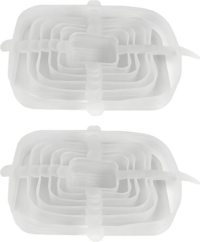 TopHomer 12 Packs Rectangular Silicone Stretch Lids Set of 6 Sizes Reusable Sturdy Container Cover, Keeping Food Fresh, Dishwasher and Freeze
