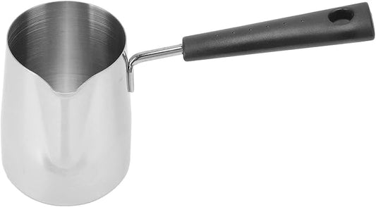 Turkish Coffee Pot, Milk Butter Warmer Pot Stainless Steel Coffee Pitcher Long Handle Coffeware Pitcher Turkish Coffee Maker Hot Chocolate Maker for Maple Syrup Sauce Heating (350ml)