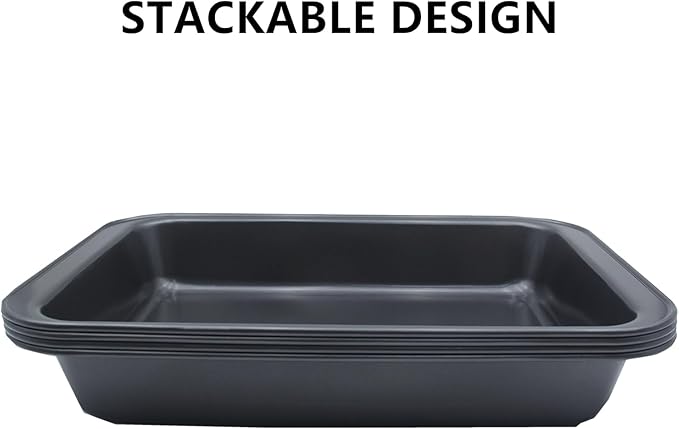 4 Pack Rectangle Baking Pan, 12.6 x 8.6 Inch Deep Cookie Sheet Tray Nonstick, Heavy Duty Carbon Steel Oven Cake Pan for Brownies, Lasagna, Sheet Cakes, Roasting Vegetables, BPA Free