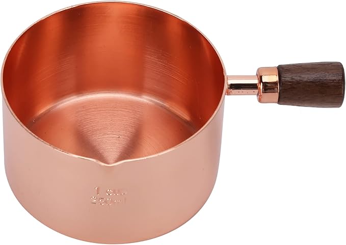 Mini Sauce Pan, Stainless Steel Butter Warmer with Pour Spout and Wooden Handle Rose Gold Melting Pot for Making Sauces, Chocolate Melting, Coffee Tea Soup Warming(1cup)