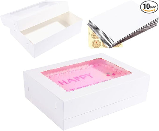 14x10x4 Inches 10 Pack Cake Boxes with Cake Boards,White Bakery Boxes for Quarter Sheet Cakes,Cupcakes,Donuts,Brownie&Pie