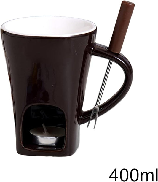 Personal Chocolate Fondue Set Of 3, Chocolate Melting Cup Tea Light With Fork, Ceramic Sweet Melted Fondue Mug For Butter Cheese Dessert Candy Chocolates, Meltie Cup For Cooks Kids Adults
