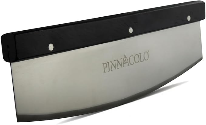 20 Inch Sharpenable Rocker Cutter with Wood Top - Premium Stainless Steel Blade for Chopping and Slicing Vegetables, Meat, and Pizza