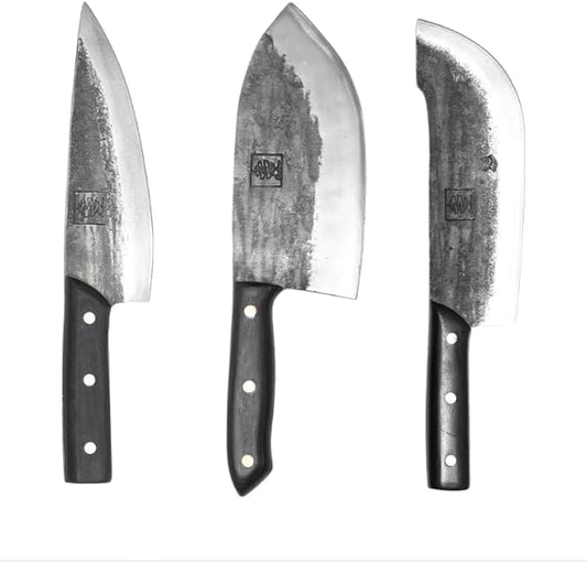 COOLINA The Ultimate Trio Professional Kitchen High-Carbon Steel Knife Set | Handmade Knives for Daily Kitchen Tasks | Full Tang, Ergonomic, Razor Sharp (Tungsten, Galba, Daozi)