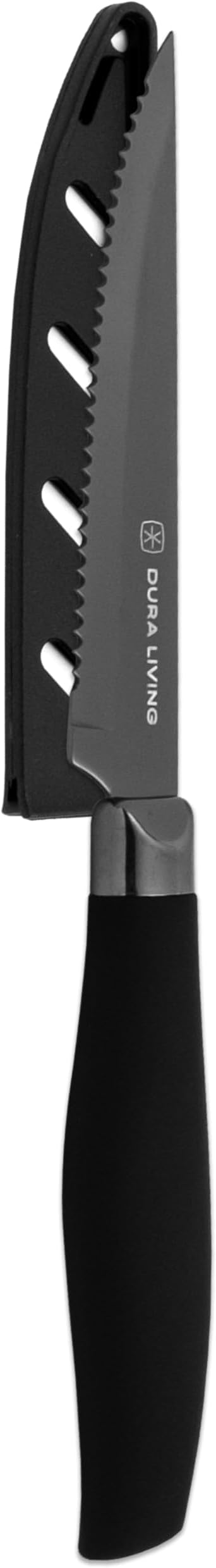 Steak Knives, Steak Knives Set of 8, Nonstick Titanium High Carbon Stainless Steel Serrated Steak Knife, Soft Grip Handle, With Sheaths, Black Knife Set