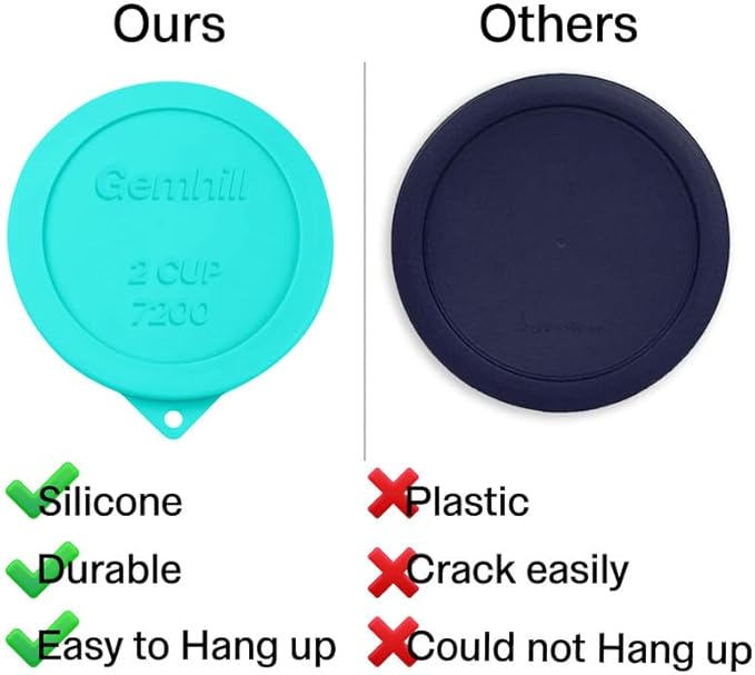 2 Cup Silicone Storage Cover Lids Replacements for Round Anchor Hocking Glass Bowls and Pyrex 7200-PC Glass Bowls |Container not Included|(Mint, 4 Pack)