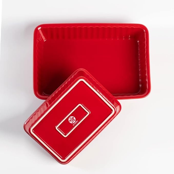 Ceramics baking dish set of 2, Rectangular Baking Dish, Lasagna Pans for Cooking, Kitchen, Cake,Dinner, Banquet and Daily Use, 12x 8 Inch & 8.95 x 6 inch of Casserole Dishes (Red)