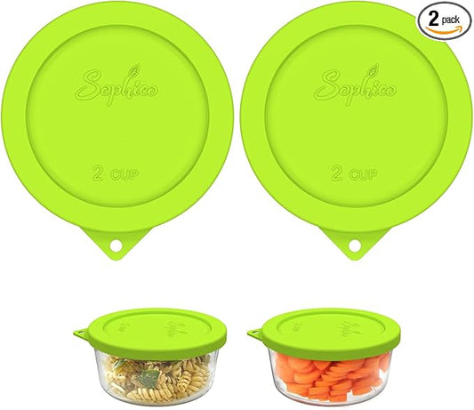 Sophico 2 Cup Round Silicone Storage Cover Lids Replacement for Pyrex 7200-PC and Anchor Hocking Glass Bowls (Container not Included) |Green-2 Pack|