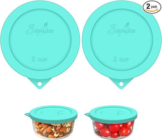 Sophico 2 Cup Round Silicone Storage Cover Lids Replacement for Anchor Hocking and Pyrex 7200-PC Glass Bowls (Container not Included) | Mint, 2 Pack |