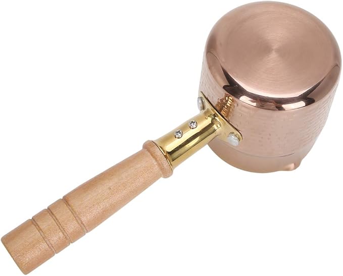 330ml Gold Stainless Steel Milk Pot With Wooden Handle - Flat Bottom Butter Melting Pan, Mini Sauce Warmer for Coffee and Chocolate