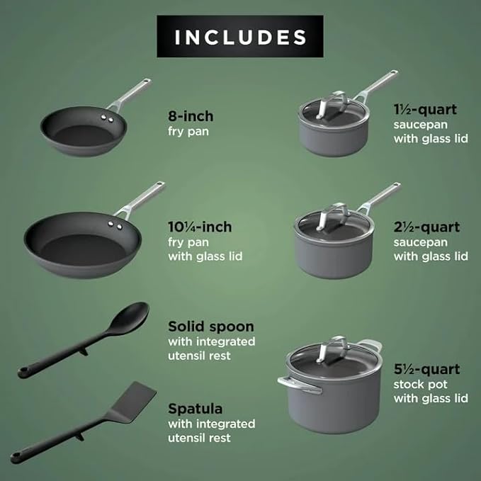 Ninja NeverStick Premium Hard-Anodized 10-Piece Cookware Set, C39010, Durable Nonstick Pots & Pans with Stay-Cool Handles, Oven & Dishwasher Safe, Scratch Resistant, Even-Heat Cooking
