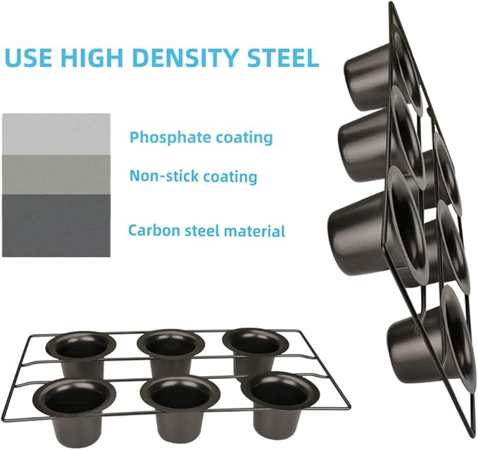 6 Cup Nonstick Popover Pans, Muffin Tin, Large Deep Cupcake Baking Pan, Muffin Pans for Baking Sets Non Stick