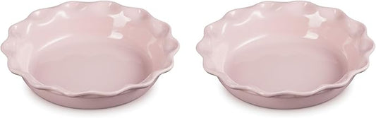 Le Creuset Stoneware Set of 2 Heritage Fluted Pie Dish, 9", Chiffon Pink