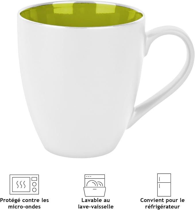 MIAMIO - Set of 6 Stoneware Coffee Mugs 12 Ounce/Cup Set - Le Papillon Collection (White-Colourful)